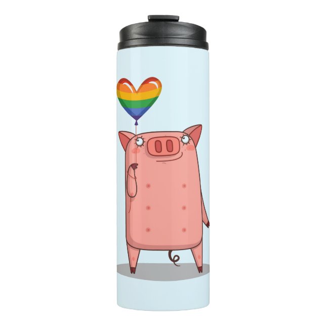 Pig With Rainbow Balloon Thermal Tumbler (Front)