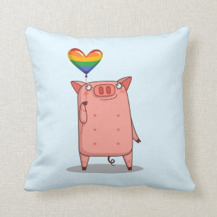 Pig With Rainbow Balloon Throw Pillow