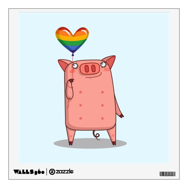Pig With Rainbow Balloon Wall Decal (Front)