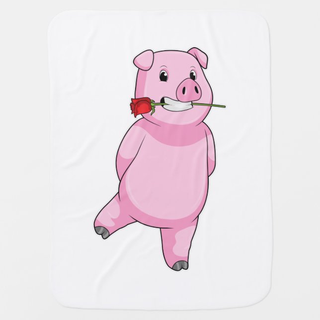 Pig with Rose Flower Baby Blanket (Front)