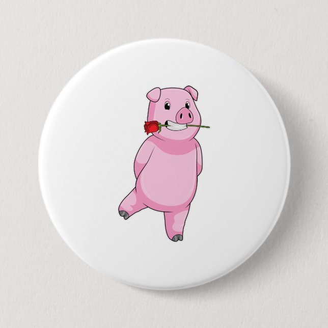Pig with Rose Flower Button (Front)