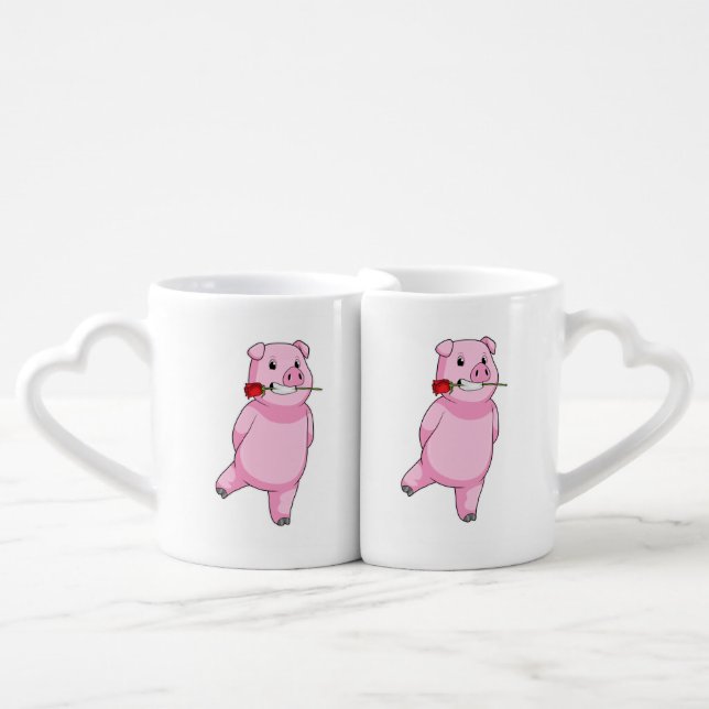 Pig with Rose Flower Coffee Mug Set (Front Nesting)