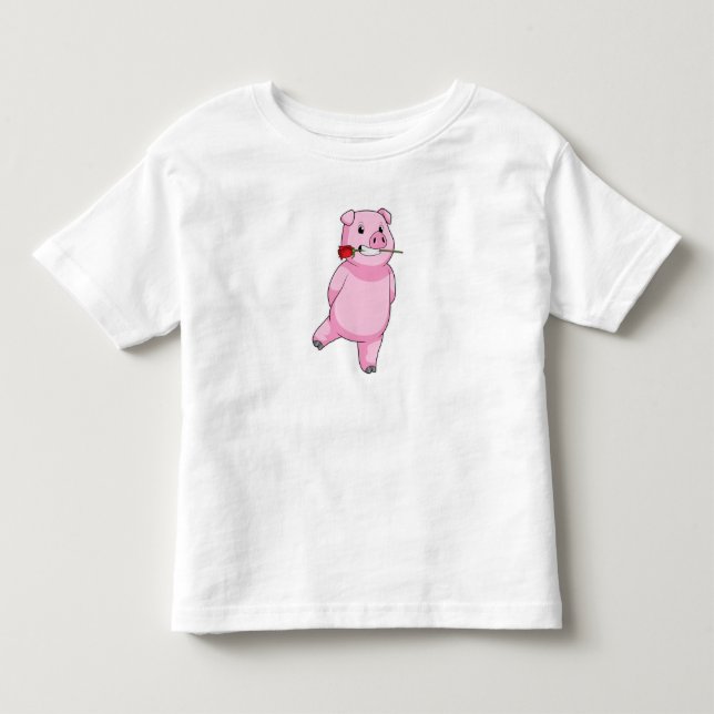 Pig with Rose Flower Toddler T-shirt (Front)