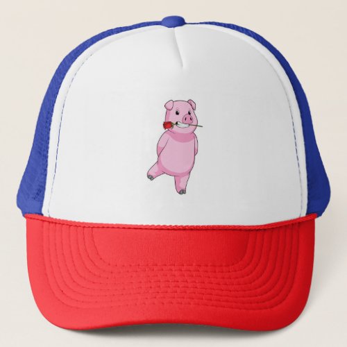 Pig with Rose Flower Trucker Hat