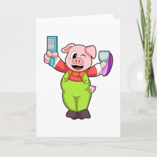 Pig with Scissors  Razor Card