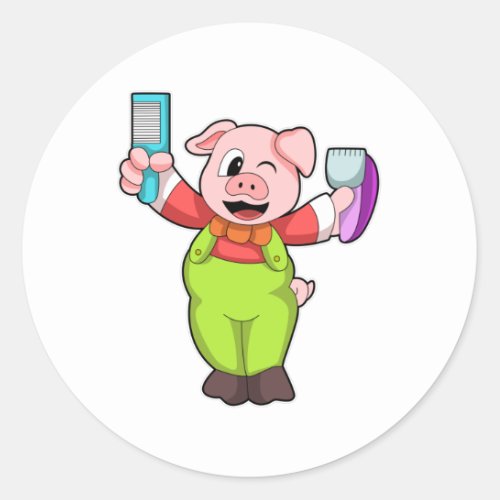 Pig with Scissors  Razor Classic Round Sticker