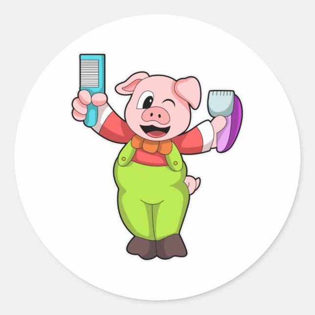 Pig with Scissors & Razor Classic Round Sticker (Front)