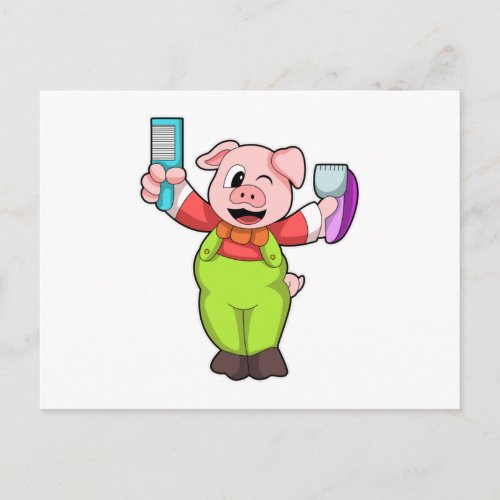 Pig with Scissors  Razor Postcard