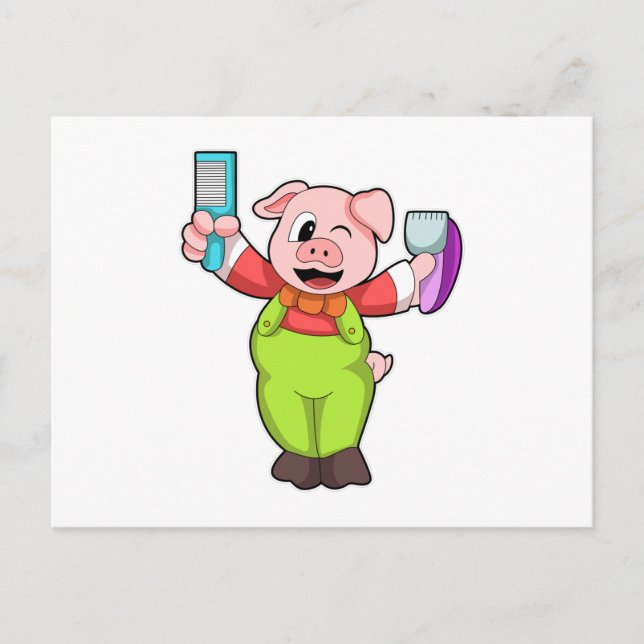 Pig with Scissors & Razor Postcard (Front)