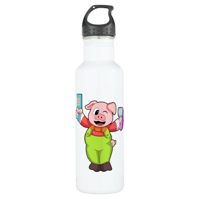 Pig with Scissors & Razor Stainless Steel Water Bottle (Front)