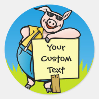 Pig with sign classic round sticker