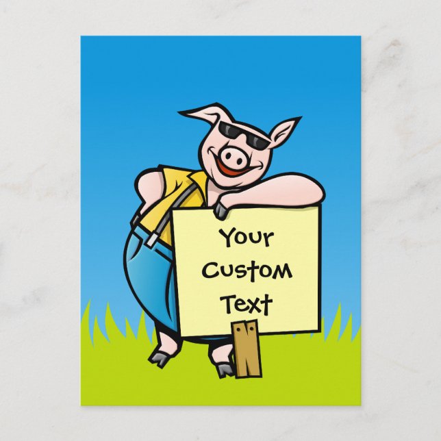 Pig with sign postcard (Front)