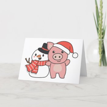 Pig With Snowman In Winter For Christmas Holiday C by Christmas_Animals at Zazzle