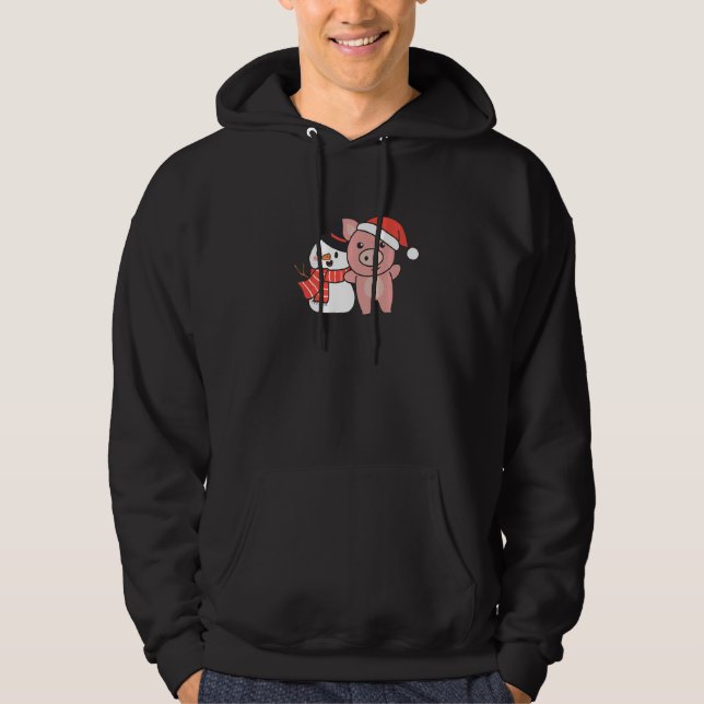 Pig With Snowman In Winter For Christmas Hoodie (Front)