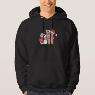 Pig With Snowman In Winter For Christmas Hoodie