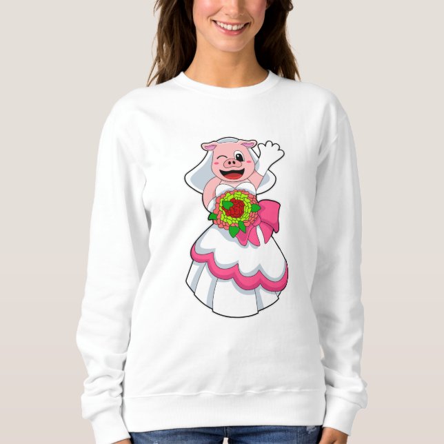 Pig with Wedding dress & Bunch of Flowers Sweatshirt (Front)