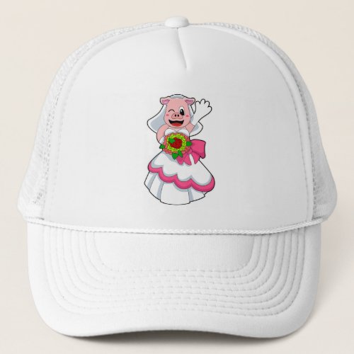 Pig with Wedding dress  Bunch of Flowers Trucker Hat