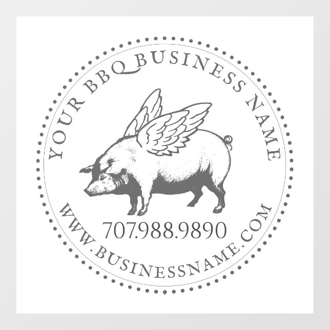 Pig With Wings BBQ Barbecue Business Window Cling (Sheet)