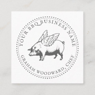 Pig With Wings BBQ Barbecue Square Business Card
