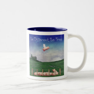 Pig With Wings-Be Different, Be Free Two-Tone Coffee Mug