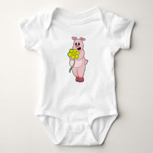 Pig with yellow Flower Baby Bodysuit