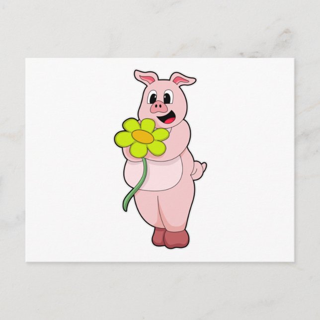 Pig with yellow Flower Postcard (Front)