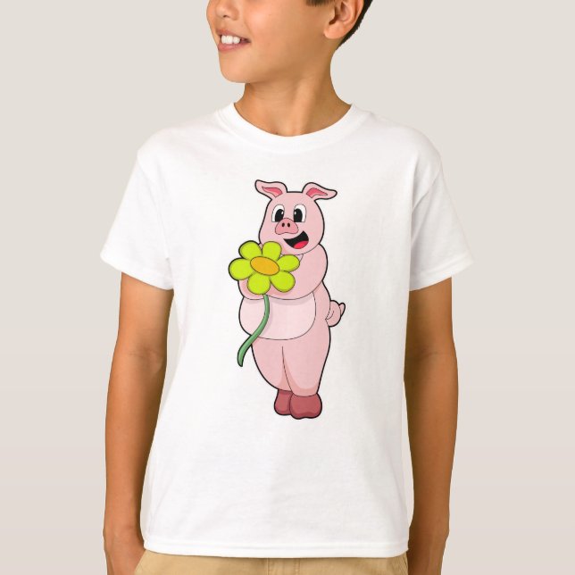 Pig with yellow Flower T-Shirt (Front)