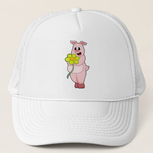 Pig with yellow Flower Trucker Hat