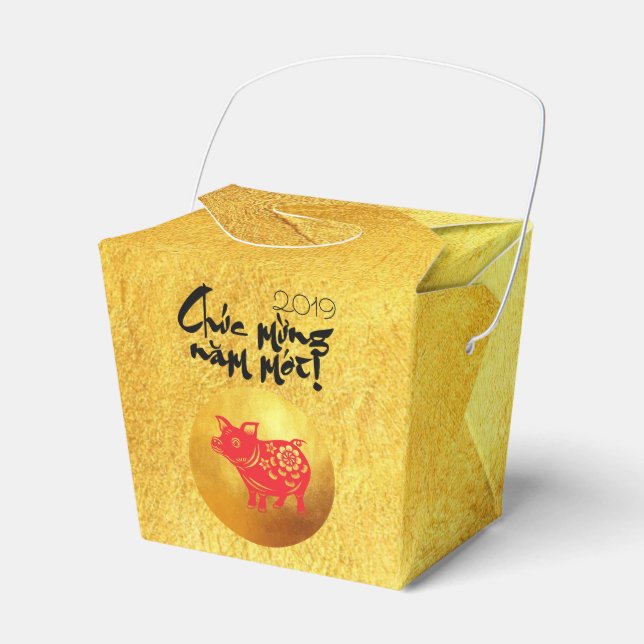 Pig Year 2019 Greeting Vietnamese Gold Favor Box (Front Side)