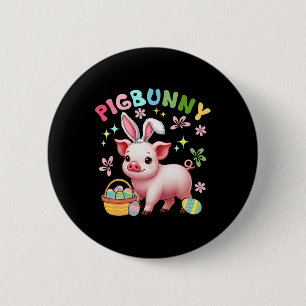 Pigbunny Cute Pig Cosplay Bunny Hunting Eggs Easte Button