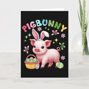 Pigbunny Cute Pig Cosplay Bunny Hunting Eggs Easte Card