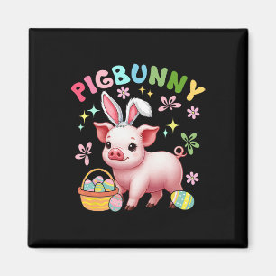 Pigbunny Cute Pig Cosplay Bunny Hunting Eggs Easte Magnet