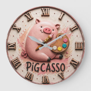 Pigcasso Funny Artist Pig Large Clock