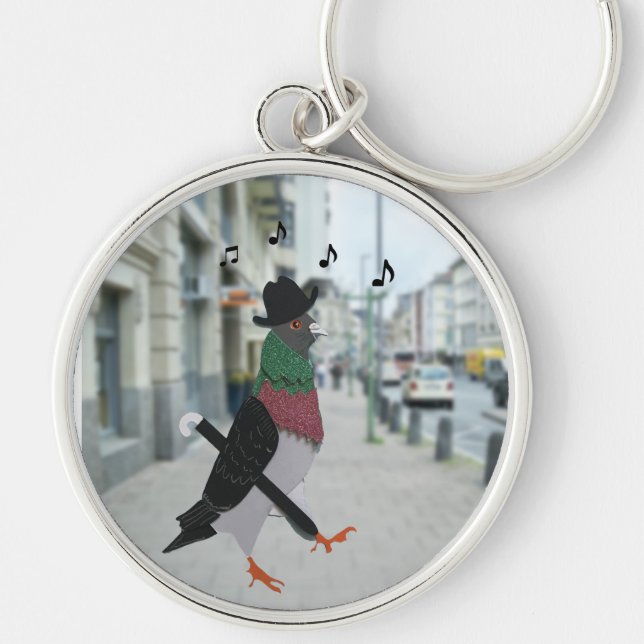 Pigeon About Town Editable Funny  Keychain (Front)