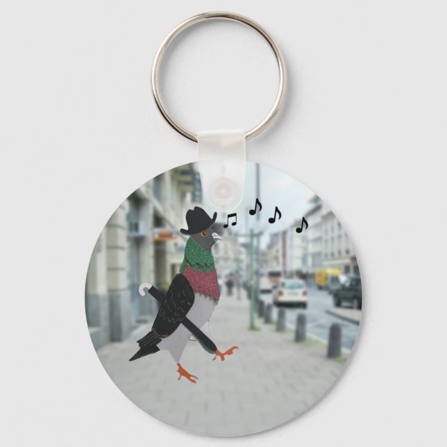 Pigeon About Town Funny Keychain (Front)