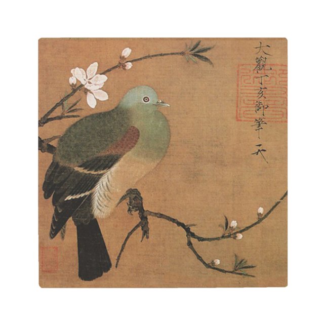 Pigeon and cherry blossom metal print (Front)