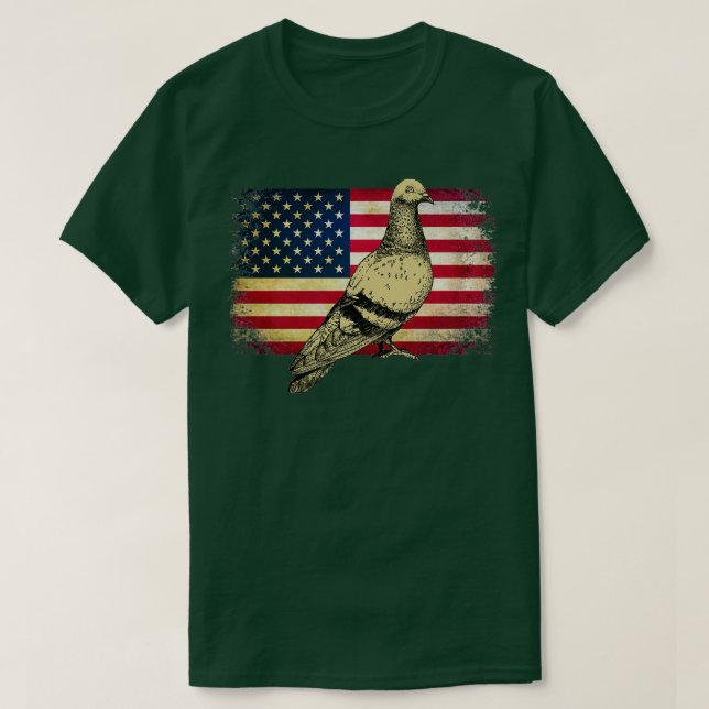 Pigeon Bird 4th Of July American Flag T-Shirt (Design Front)