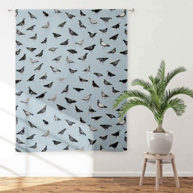 Pigeon Bird Blue Sheer Curtains (Fun pigeon bird pattern blue sheer or blackout curtains )