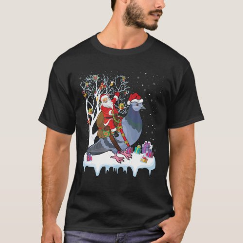 Pigeon Bird Lover Xmas Gift Santa Riding Pigeon Ch T_Shirt