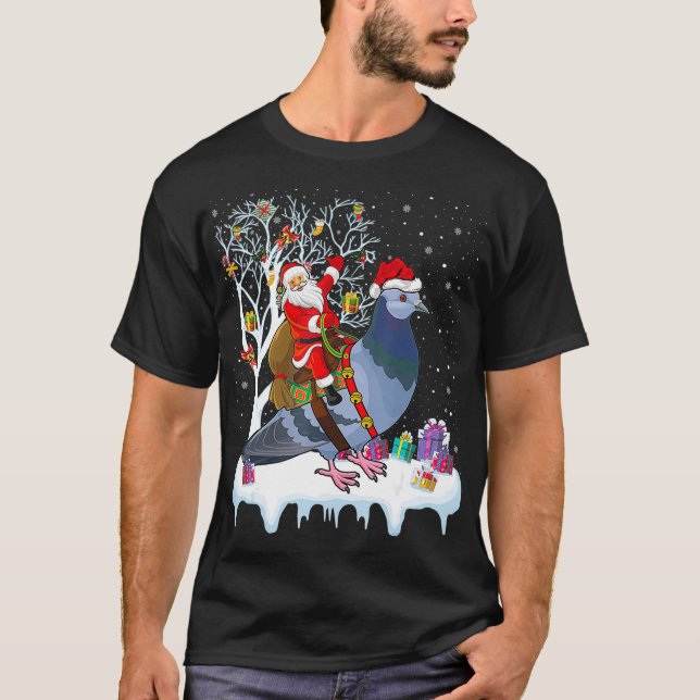Pigeon Bird Lover Xmas Gift Santa Riding Pigeon Ch T-Shirt (Front)
