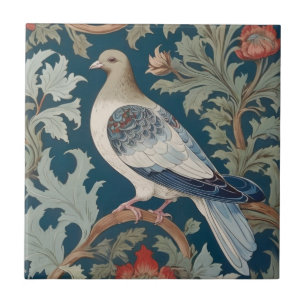 Pigeon Bird William Morris style Left facing Ceramic Tile