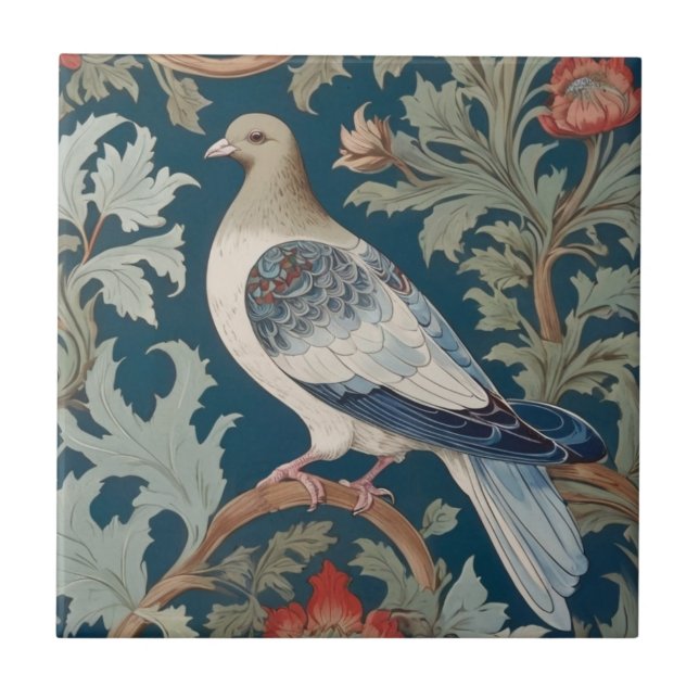 Pigeon Bird William Morris style Left facing Ceramic Tile (Front)