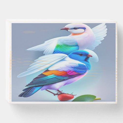 Pigeon Bliss Feathers and Colors in Symphony Wooden Box Sign