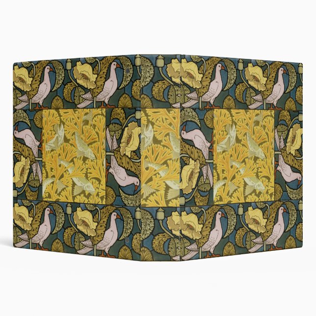 Pigeon Blue Yellow Fish Art Nouveau 3 Ring Binder (Background)