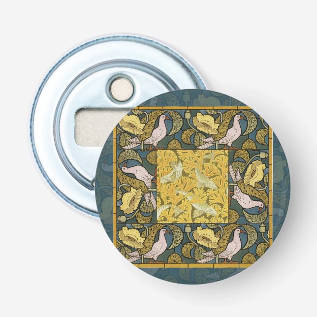 Pigeon Blue Yellow Fish Art Nouveau Bottle Opener (Front)
