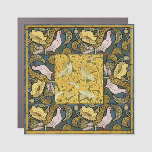 Pigeon Blue Yellow Fish Art Nouveau Car Magnet (Front)