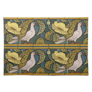 Pigeon Blue Yellow Fish Art Nouveau Cloth Placemat