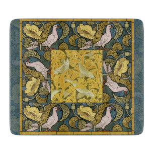 Pigeon Blue Yellow Fish Art Nouveau Cutting Board