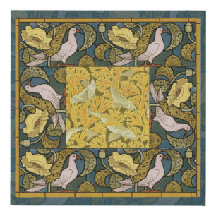 Pigeon Blue Yellow Fish Art Nouveau Faux Canvas Print