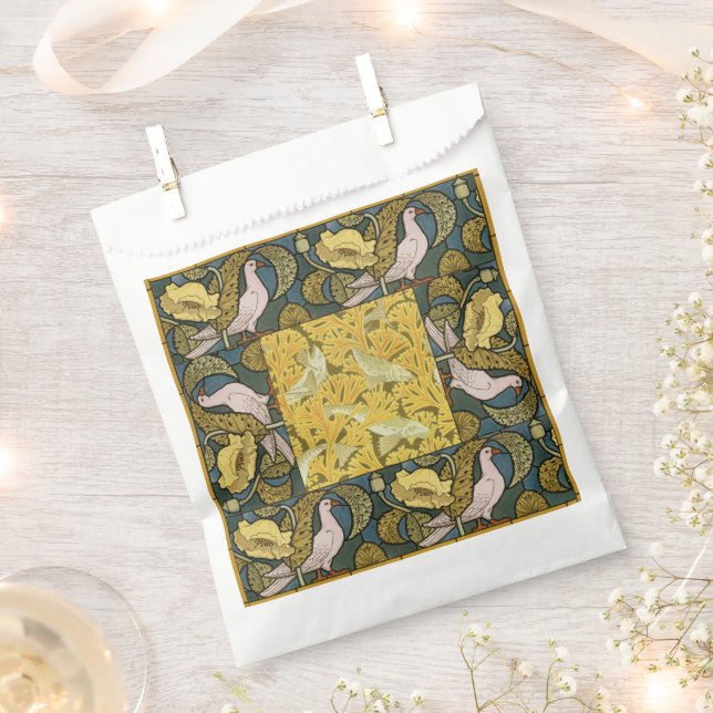 Pigeon Blue Yellow Fish Art Nouveau Favor Bag (Clipped)